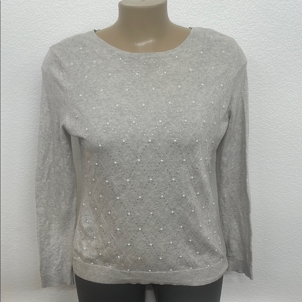 Woman’s Elle Sweater Top /w‎ Ivory Diamond Pattern Beads & Rhinestones.